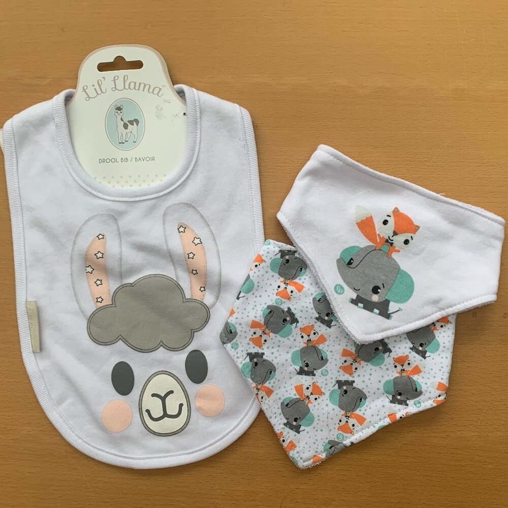 Lil' Llama & Fisher-Price Baby Bib Set | Neutral Animal Print | 3-Pack Lot